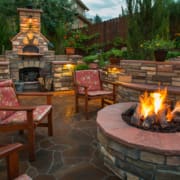amazing backyard with pizza oven and fire pit