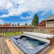 Backyard deck with hot tub